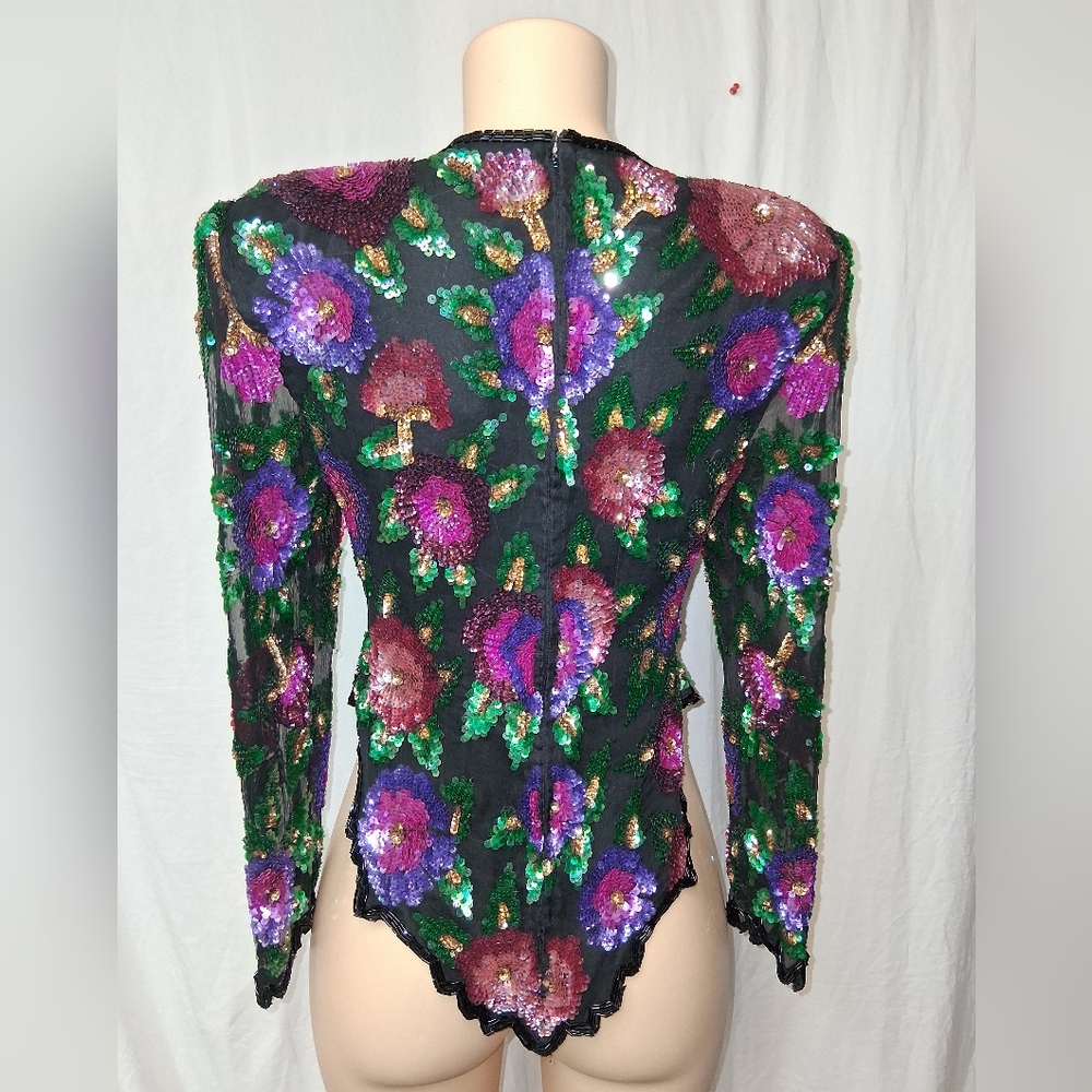 Vintage Larance Kyazer New York   Multicolor Sequin Floral Blouse  Size PXL - Picture 8 of 16